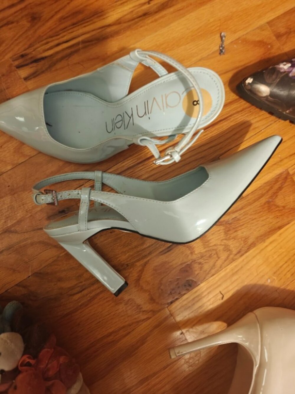 Calvin Klein Mint Sage Green Patent Slingback Pumps